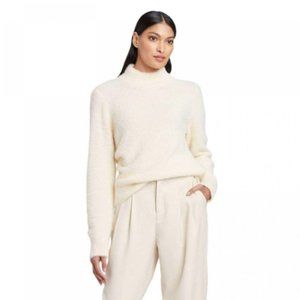 Fuzzy Mock Turtleneck Pullover Sweater Cream, Cozy and Soft, Who What Wear